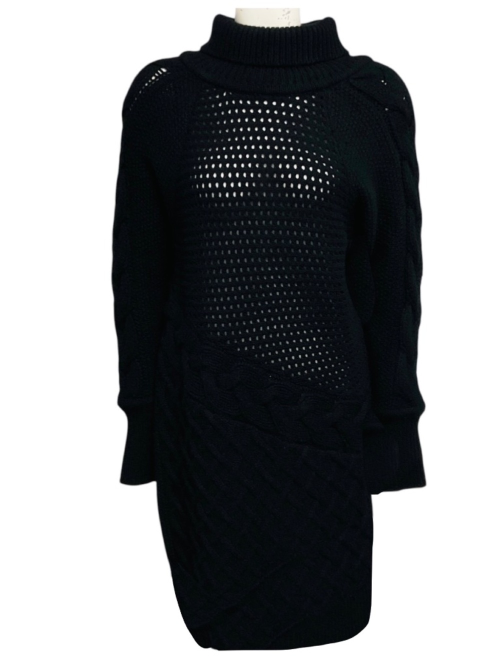 PRABAL GURUNG BLACK LONG SLEEVED CASHMERE KNIT TURTLENECK SWEATER DRESS